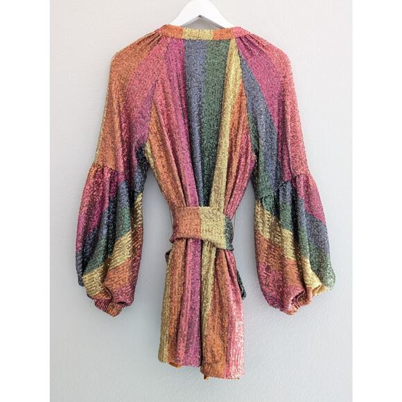 Farm Rio Rainbow Sequin Kimono Jacket Colorful Festival Party Wear Size Small - Picture 3 of 8